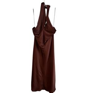 Express Satin Brown Halter Slip Dress Size Medium NWOT Midi Fully Lined